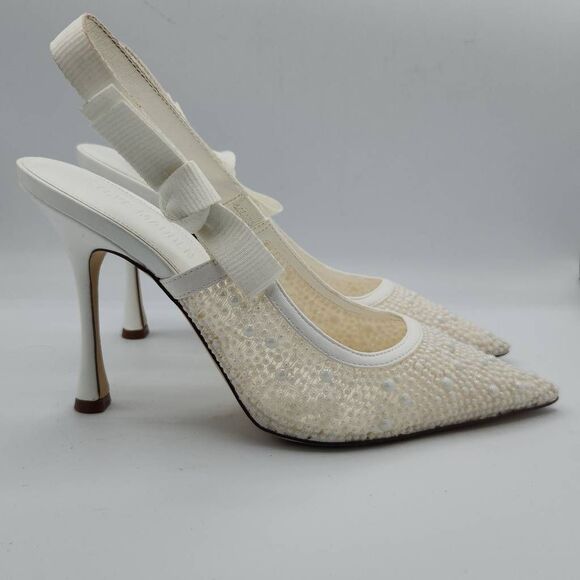 Steve Madden Bri-P White Lace Pearl Slingback Dress Pump Women's 9 With Box - Picture 3 of 12